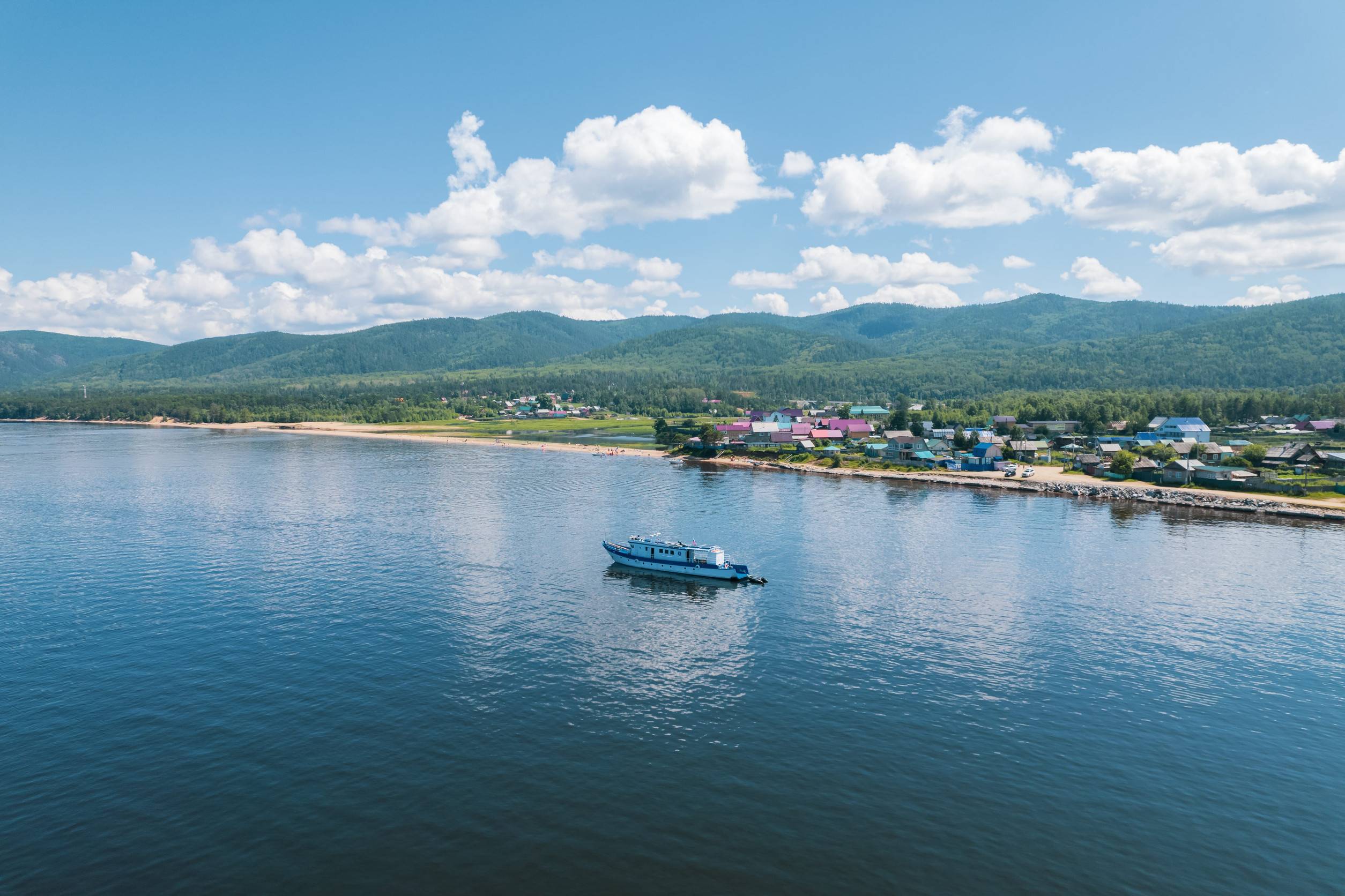 A boat in Lake Baikal on a warm day