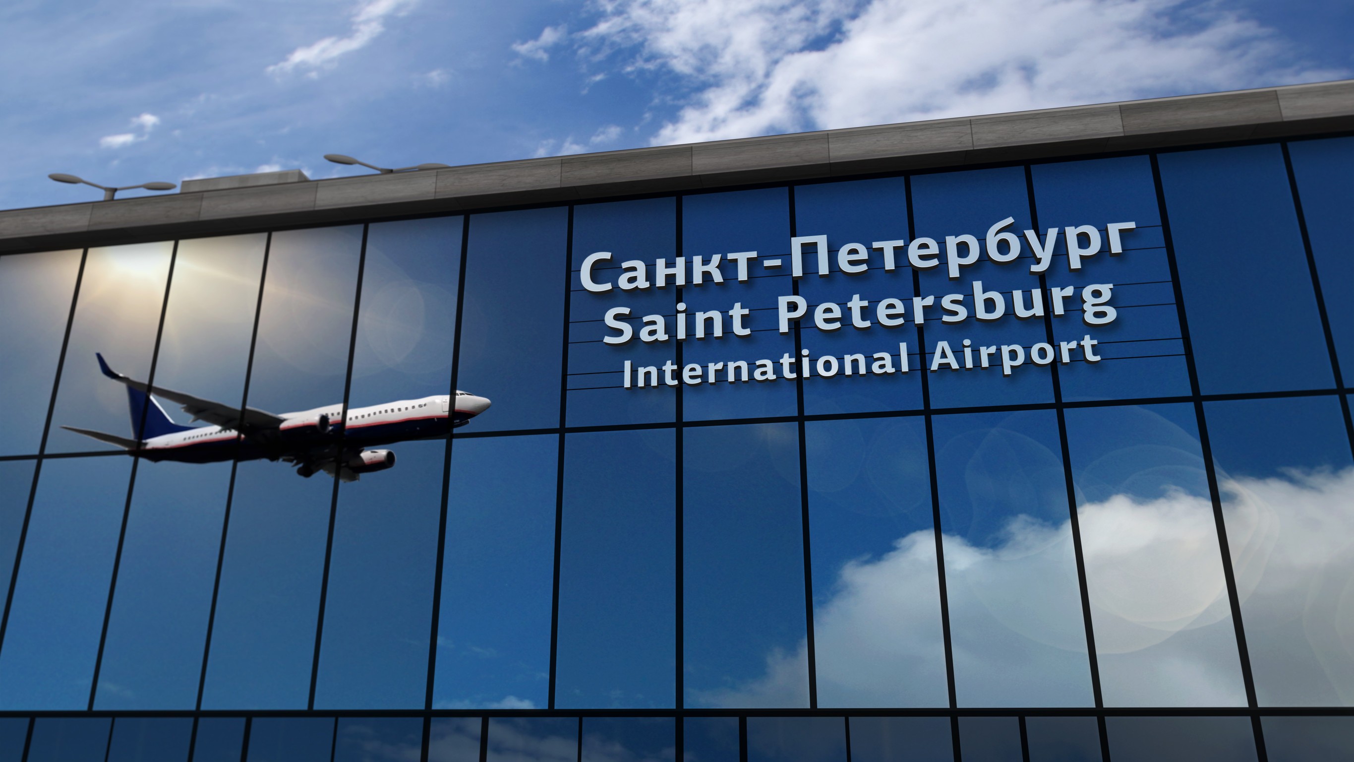 Aircraft landing at Saint Petersburg, Russia Aircraft landing at Saint Petersburg, Russia