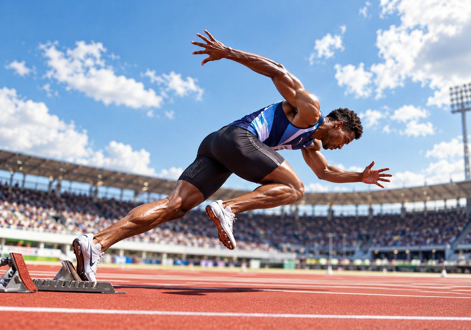 Athlete Sprinting In A Stadium