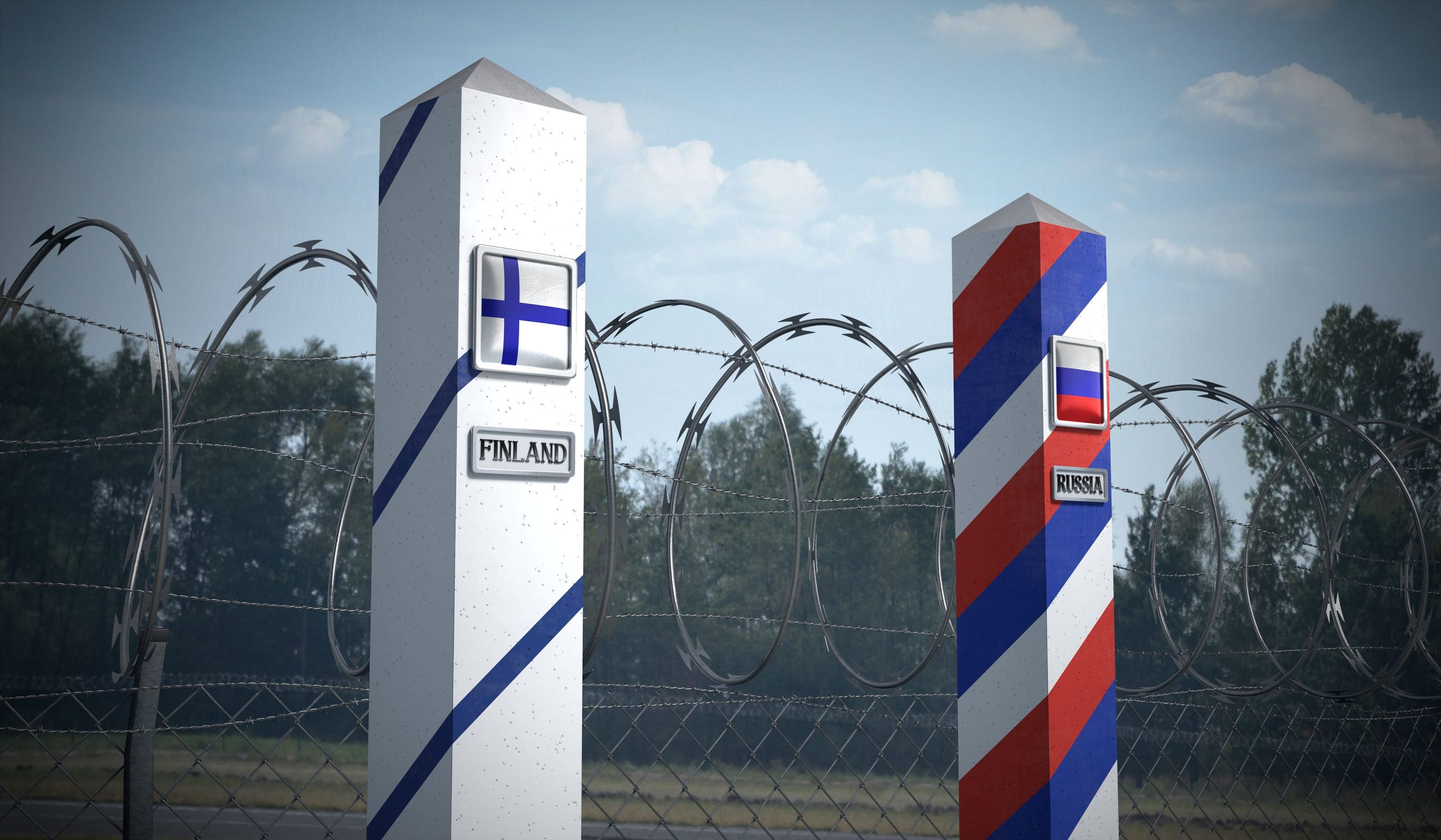 Borderposts of Finland and Russia Concept