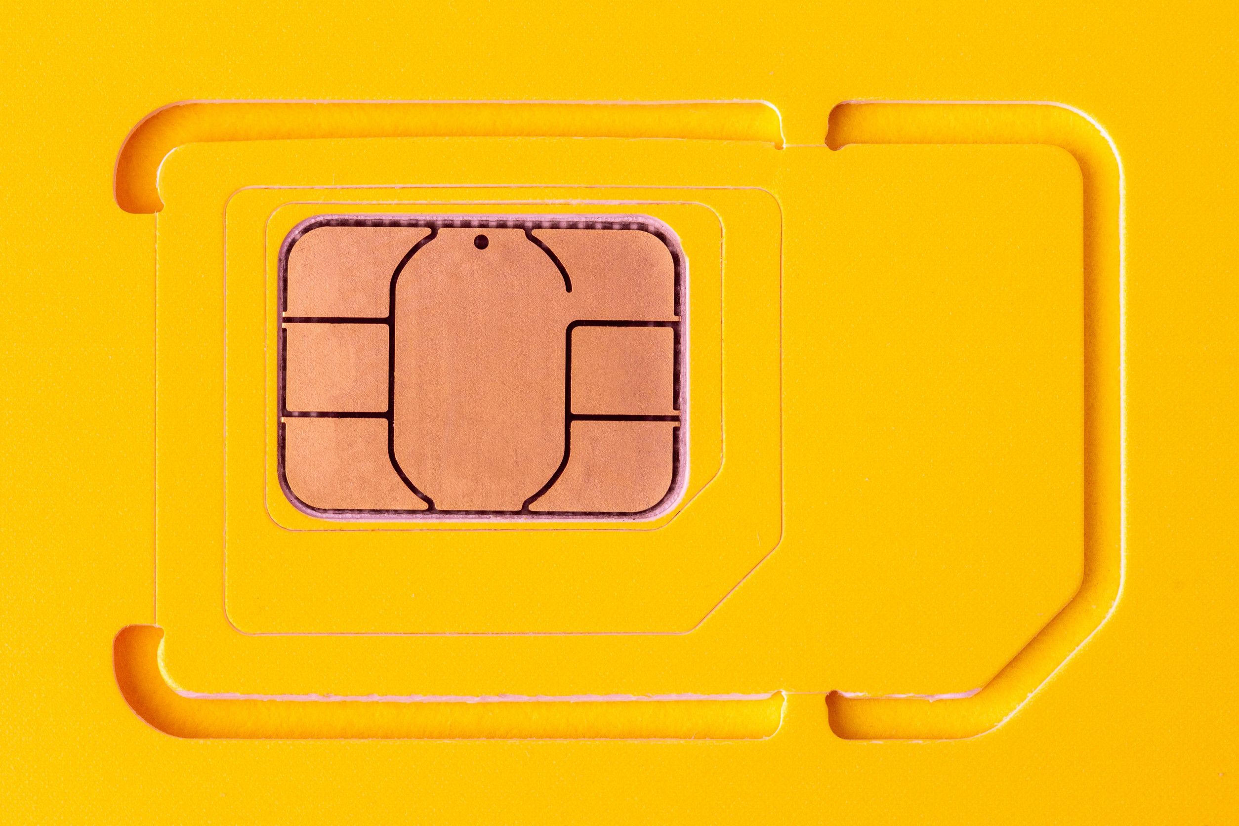 Close-up of a Yellow SIM Card