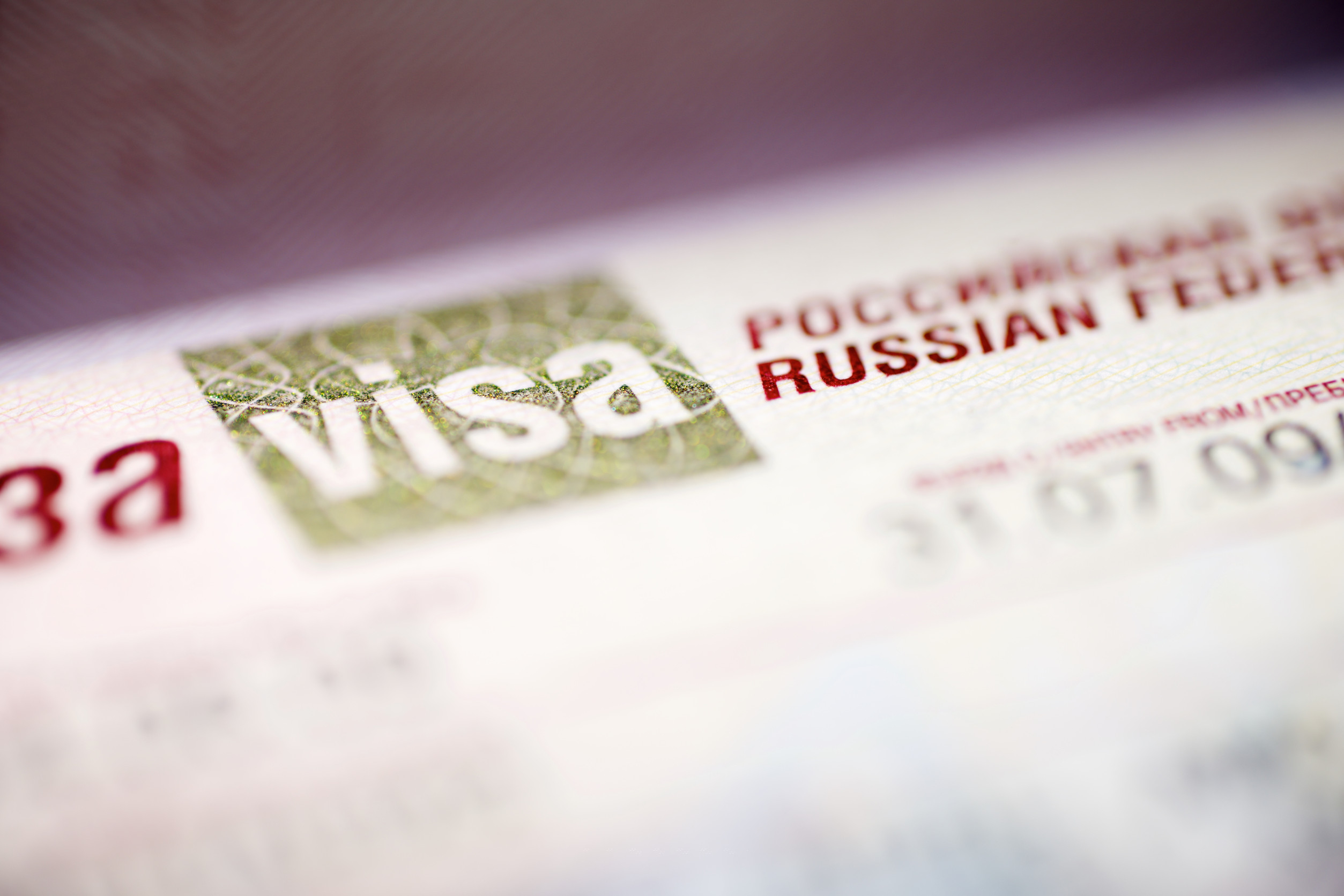 Close up of Russian government visa in a passport