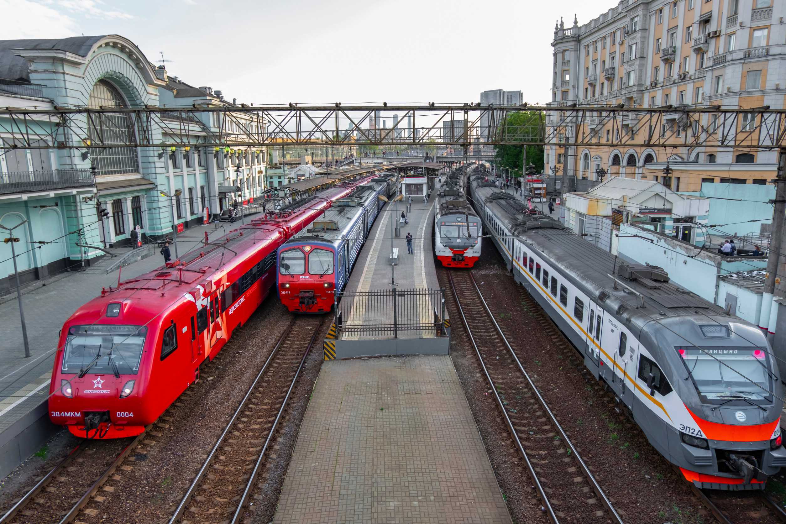 Electric train at the platform of the Belorussky Railway Station Electric train at the platform of the Belorussky Railway Station