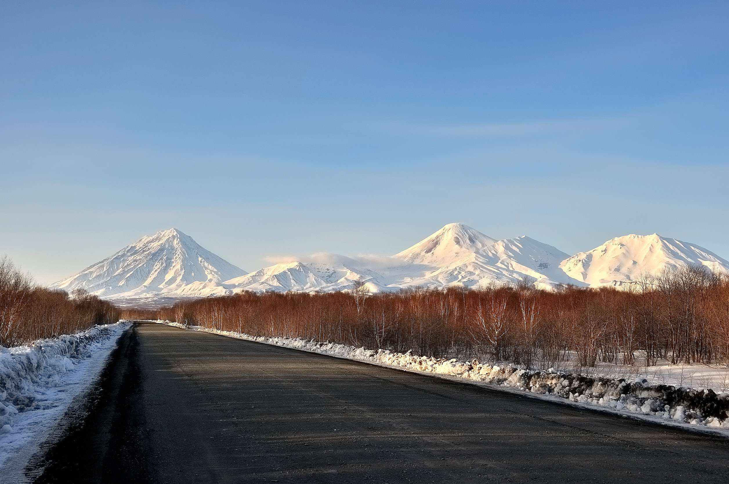 Kamchatka Volcanoes Along Winter Road