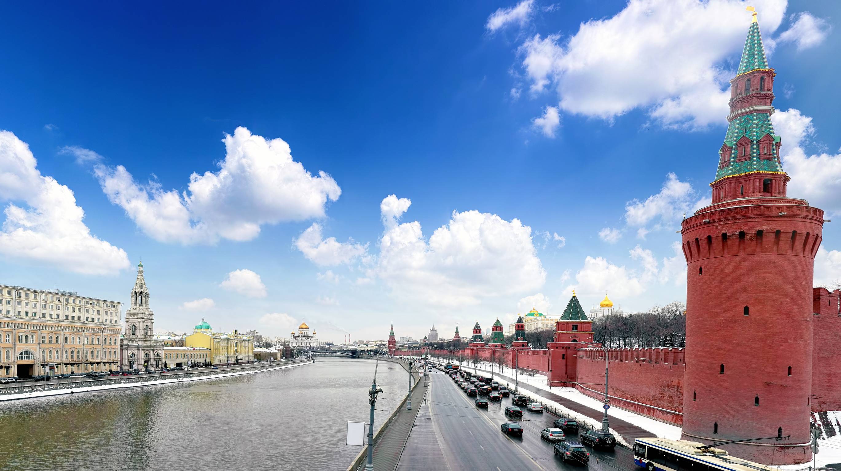 Moscow Kremlin Walls Along Moskva River