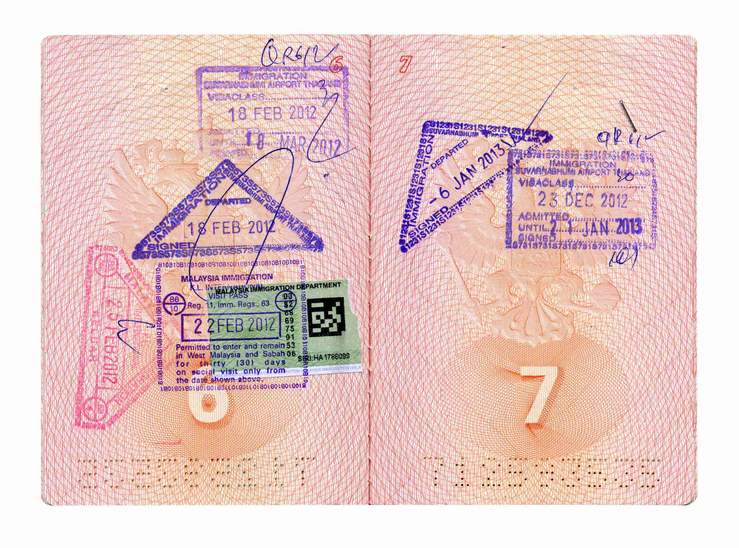 Opened Russian passport with stamps isolated on white with clipping path
