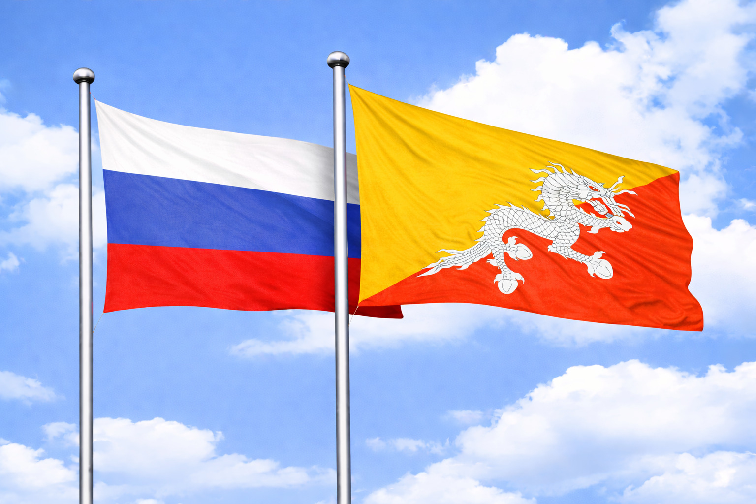 Russia Flag With Bhutan Flag