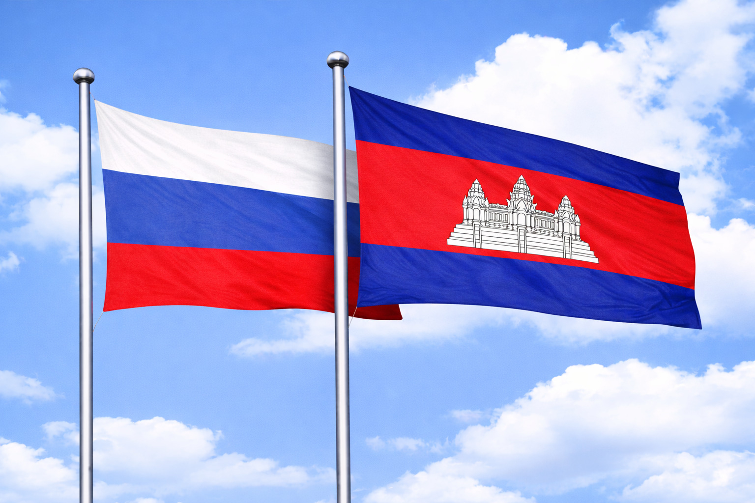 Russia Flag With Cambodia Flag