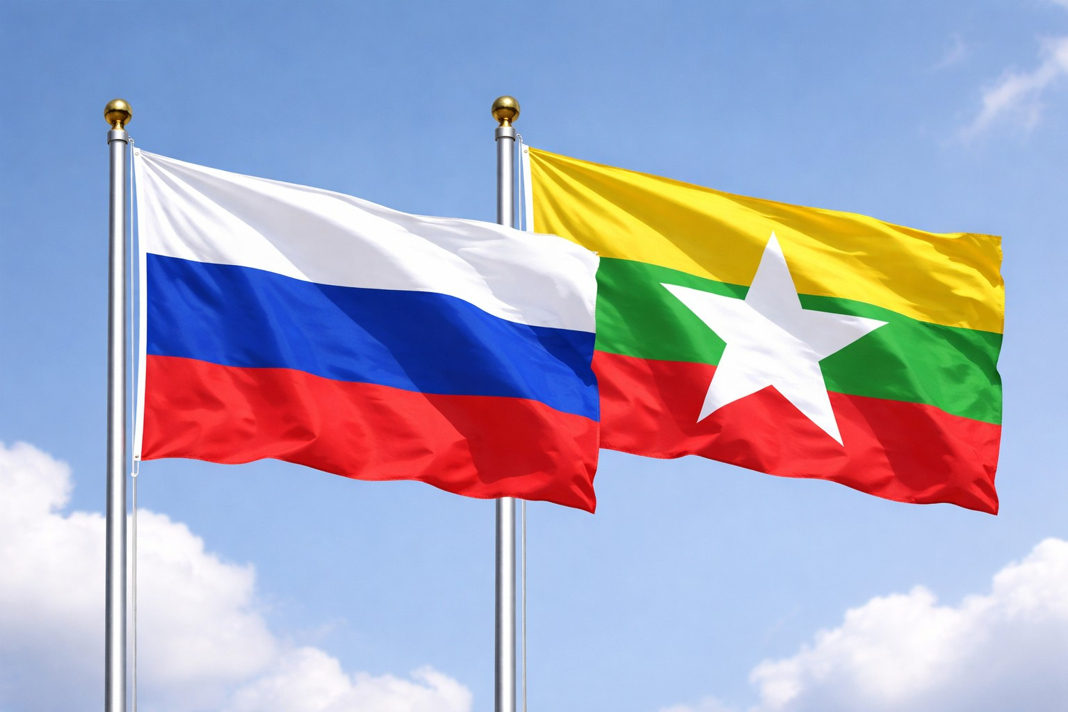 Russia Flag With Myanmar Flag