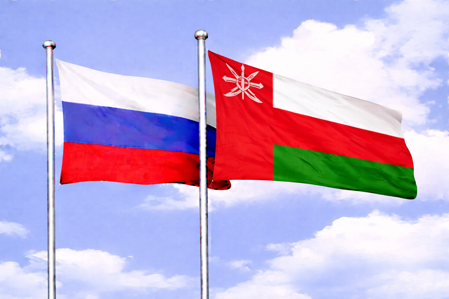 Russia Flag With Oman Flag