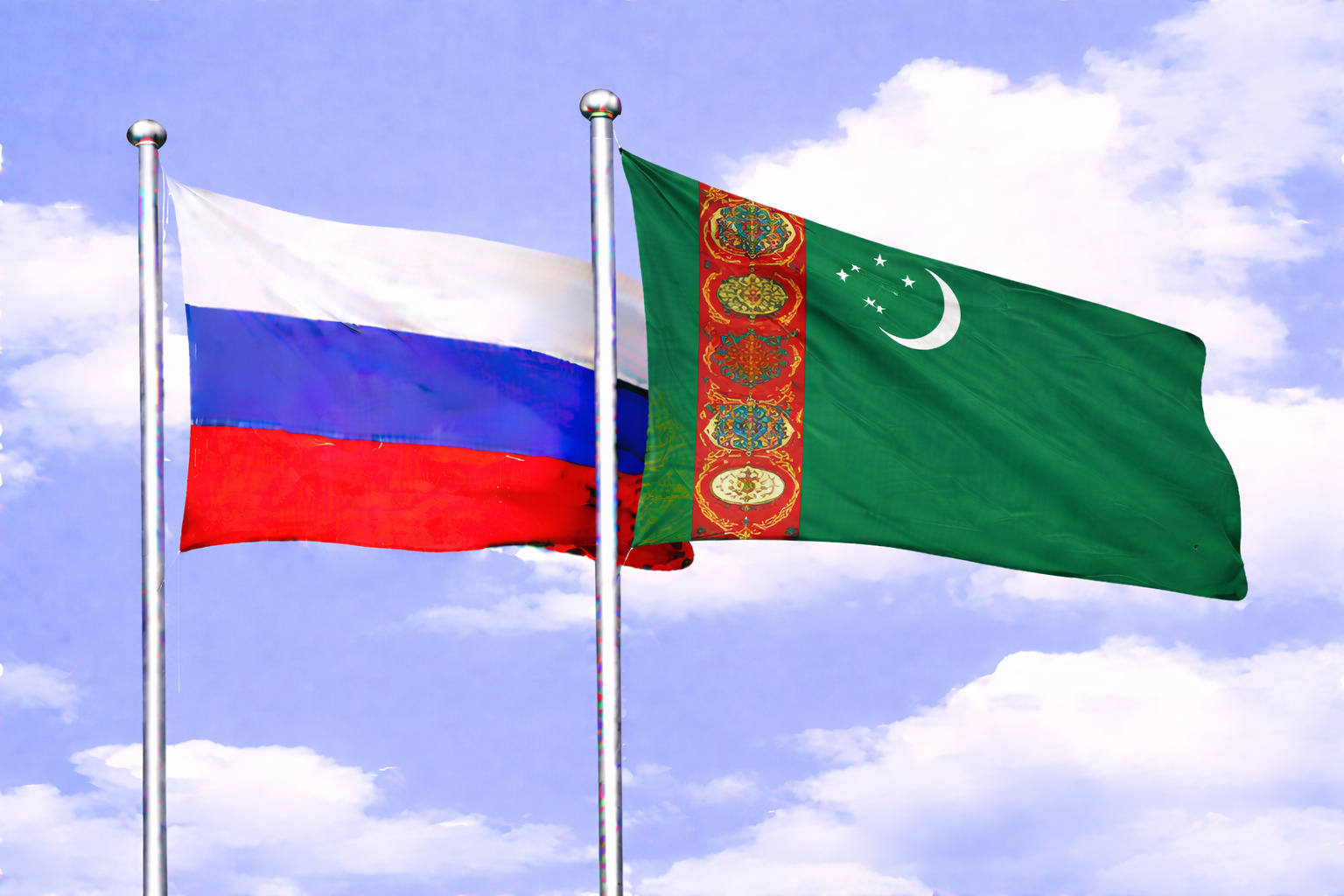Russia Flag With Turkmenistan Flag