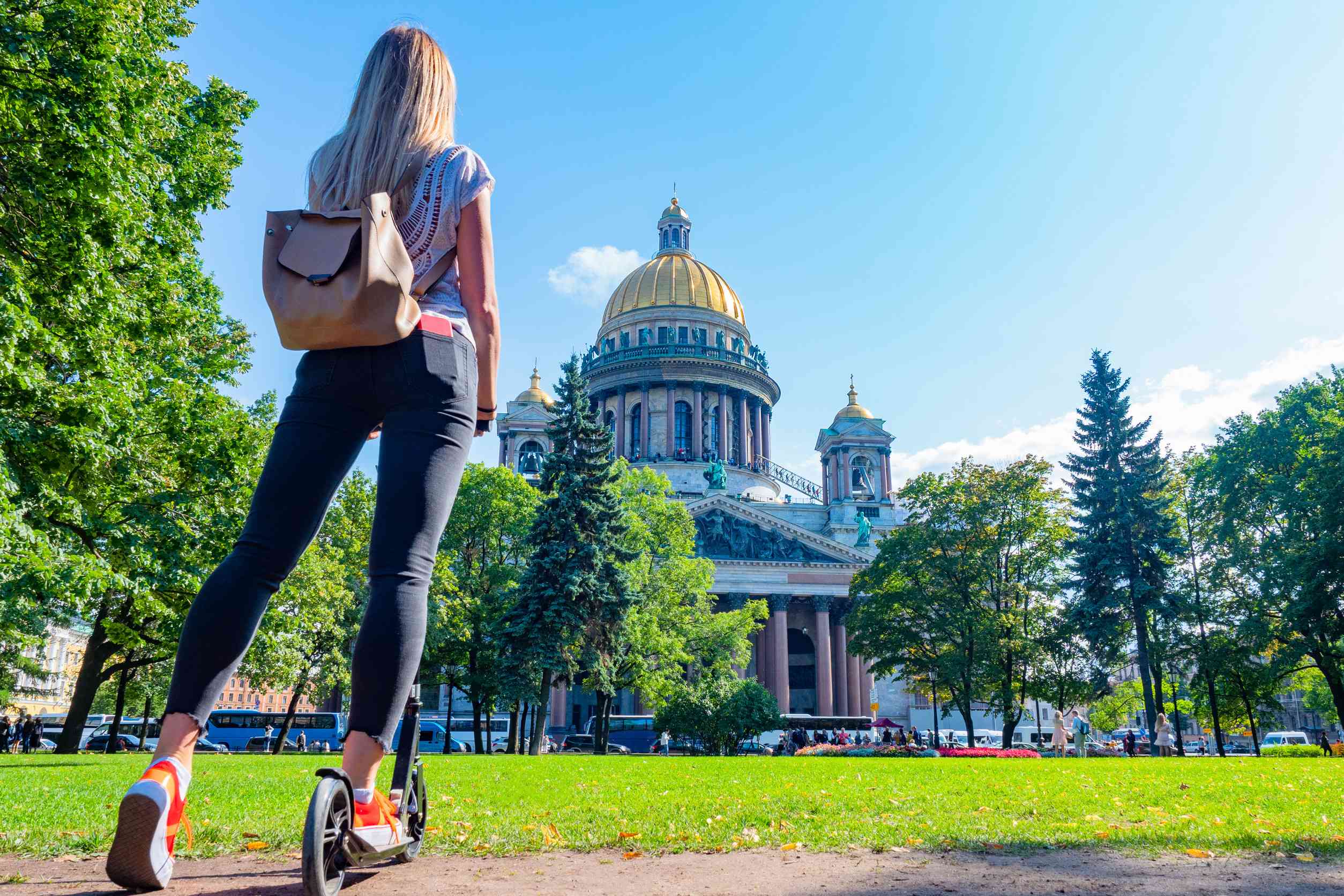 Girl in front of St. Isaac's Cathedral in St. Petersburg Girl in front of St. Isaac's Cathedral in St. Petersburg