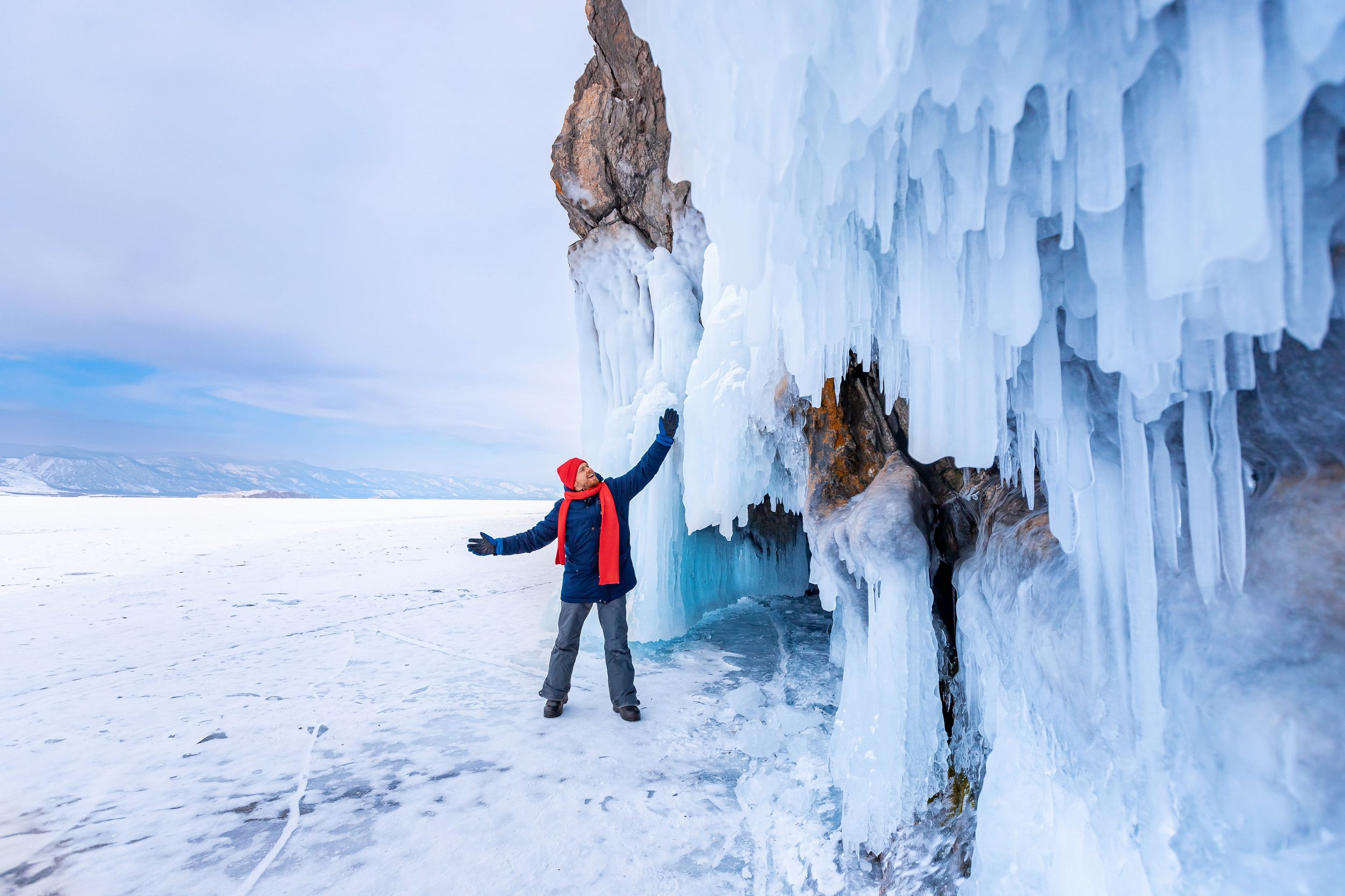 Tourist In Baikal Blue Ice Cave