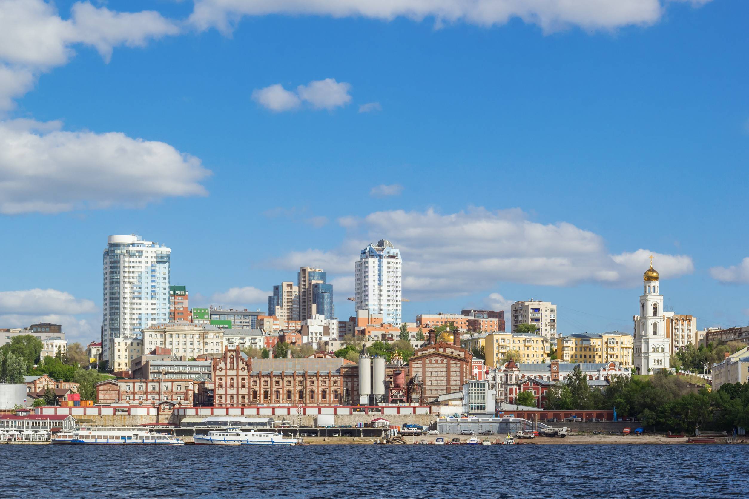 View of the Zhigulevsky Brewery from the river in Samara, Russia