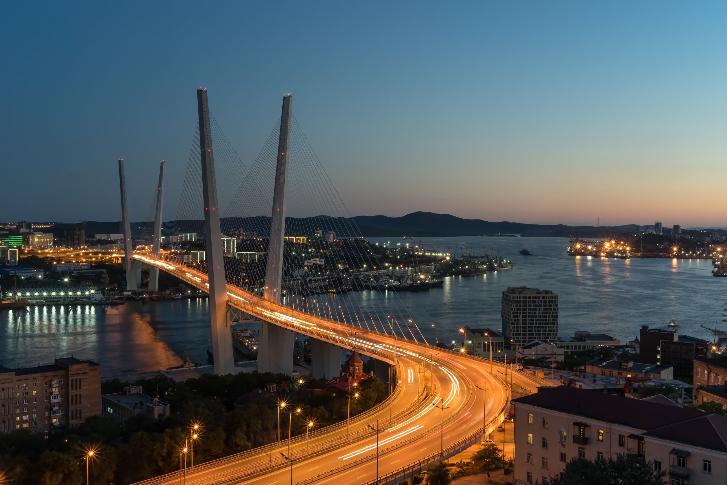 Vladivostok Golden Bridge Night Cityscape