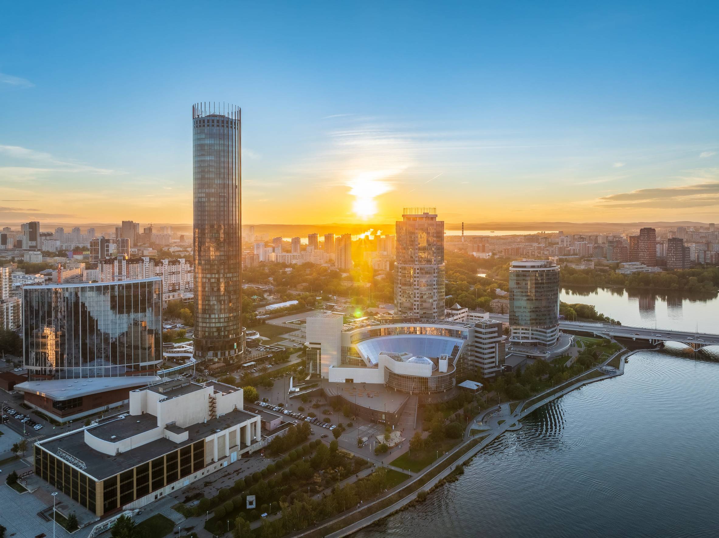Yekaterinburg city during a sunset with clear skies